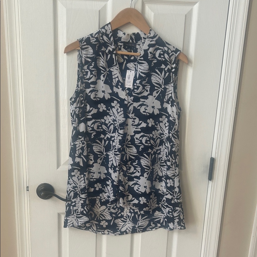 The Limited Navy and White Floral Tank Top